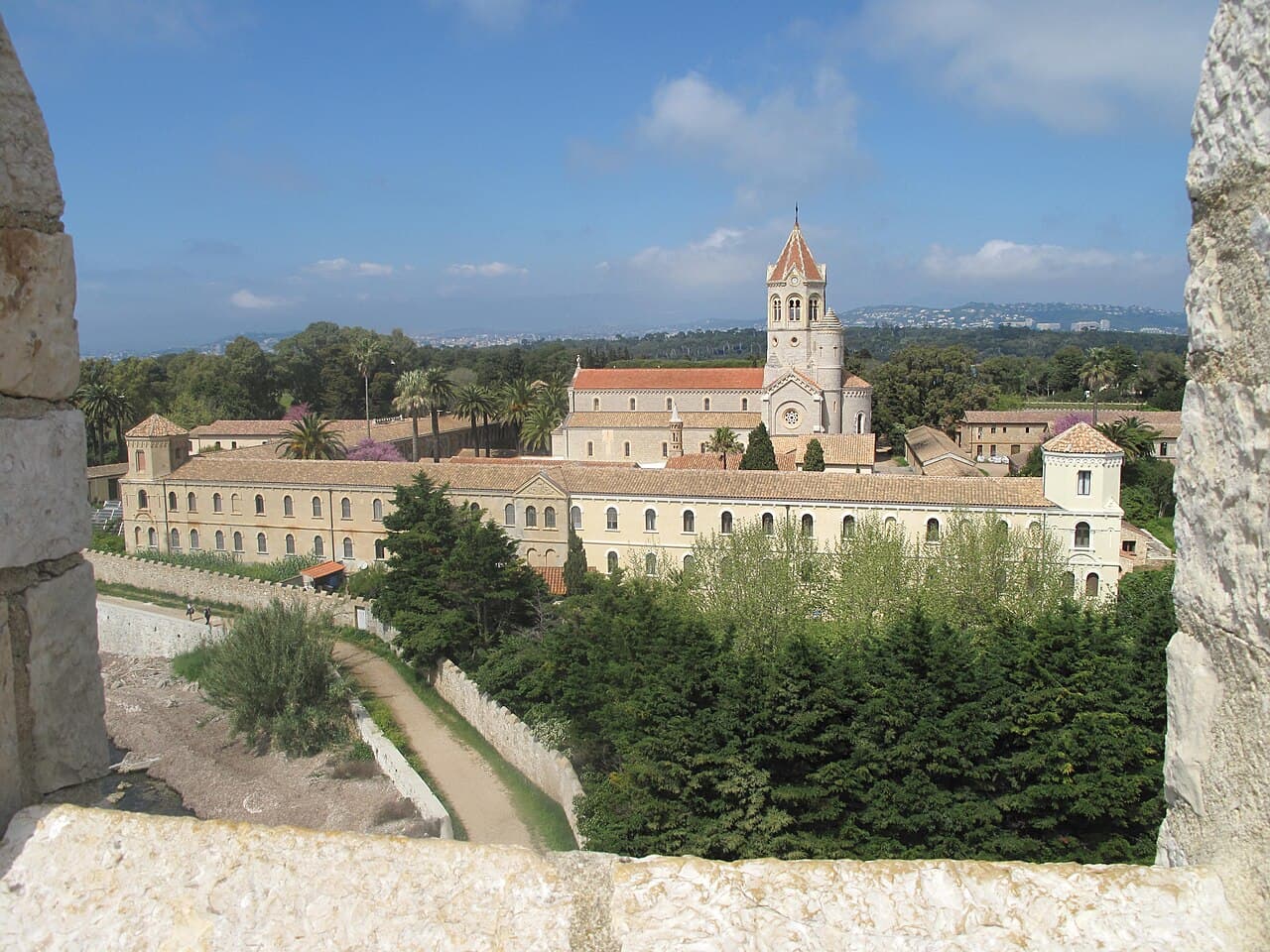 Lerins Abbey on Saint-Honorat island seen from the fortified monastery