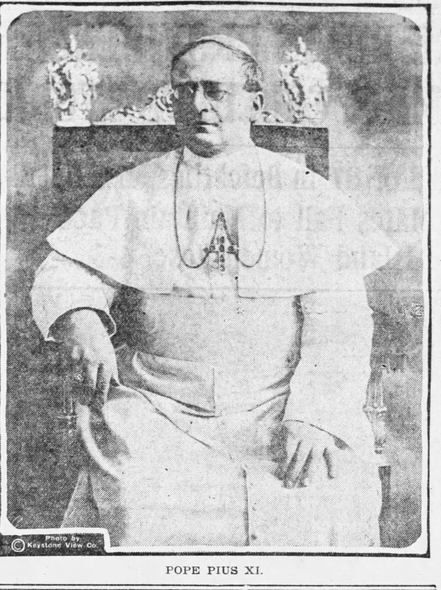 Photograph of Pope Pius XI in 1923