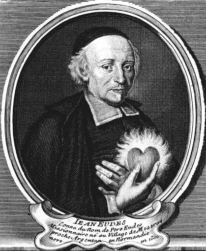 Alter Stich des heiligen Johannes Eudes, der ein strahlendes Herz hält