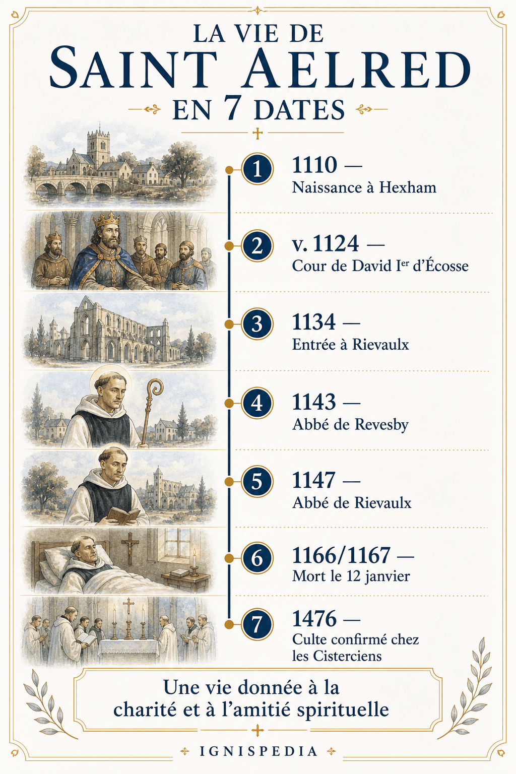 리보의 성 에일레드 생애를 그린 연표 인포그래픽