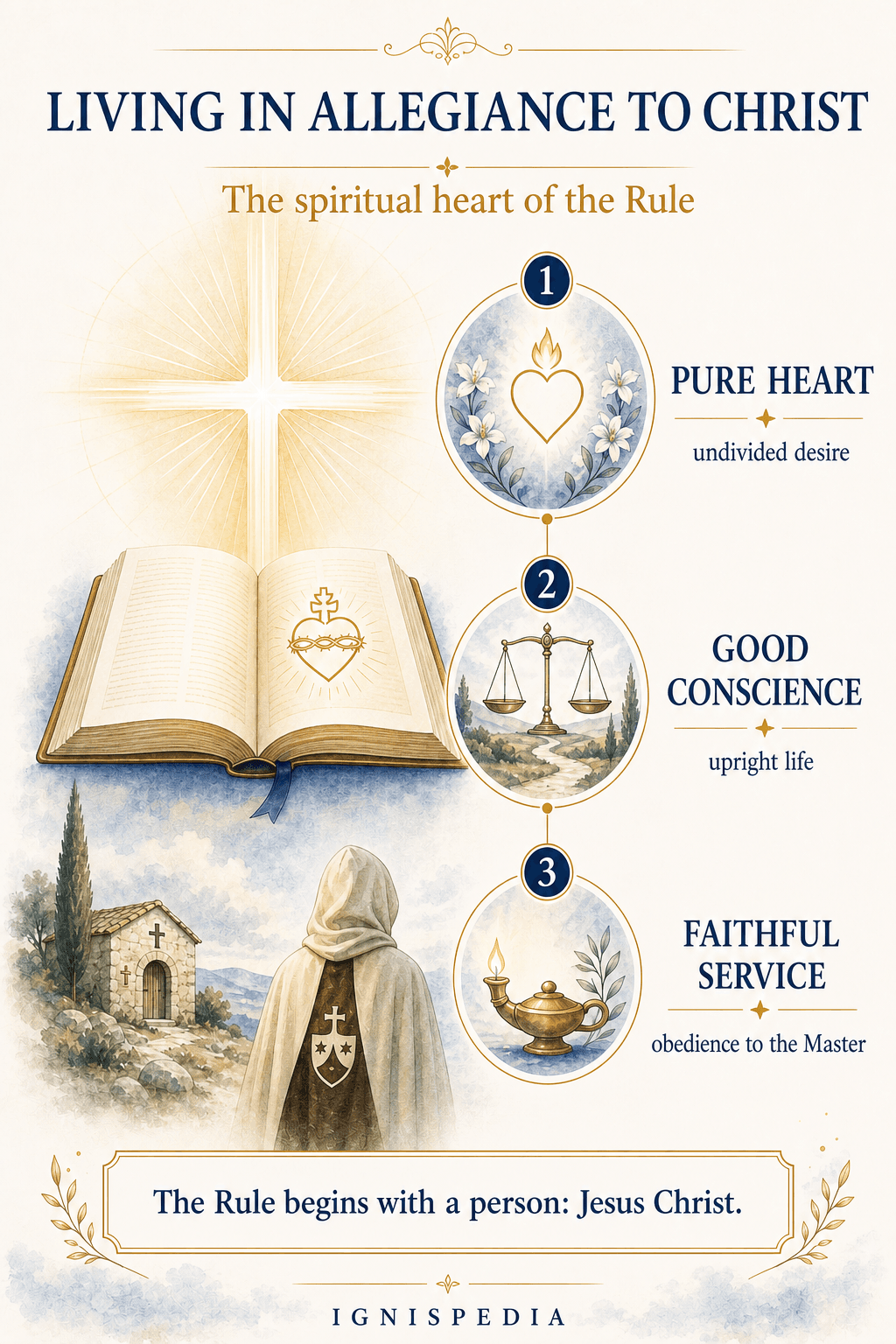 Infographic on living in the allegiance of Christ according to the Rule of Carmel