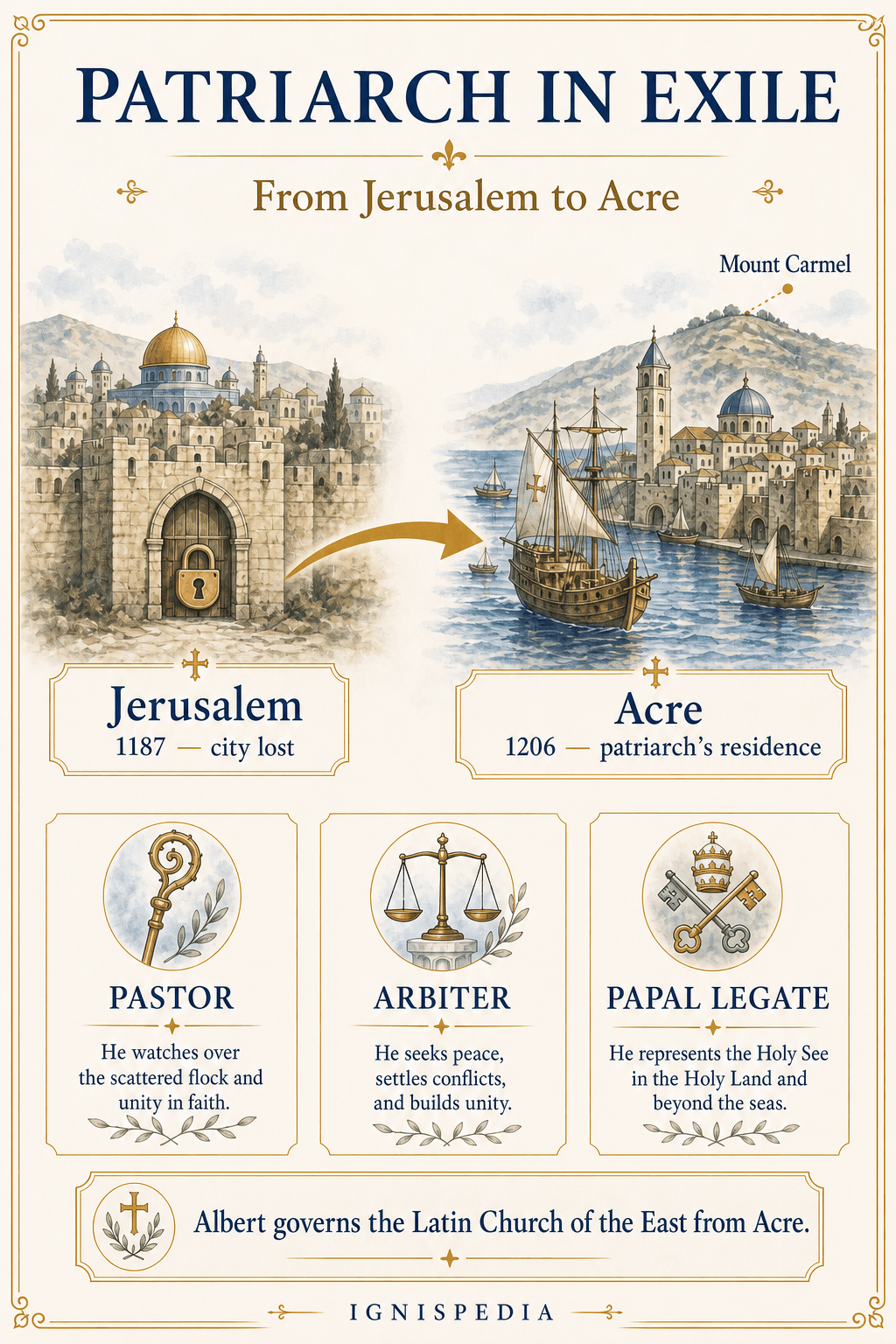 Infographic showing the Latin Patriarchate of Jerusalem in exile at Saint-Jean-d'Acre