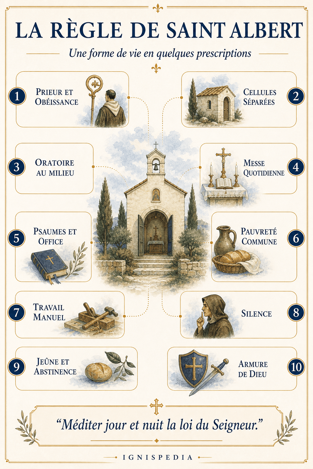 Infographie des principales prescriptions de la Règle de saint Albert