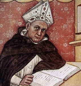 Saint Albert the Great at his desk, fresco by Tommaso da Modena