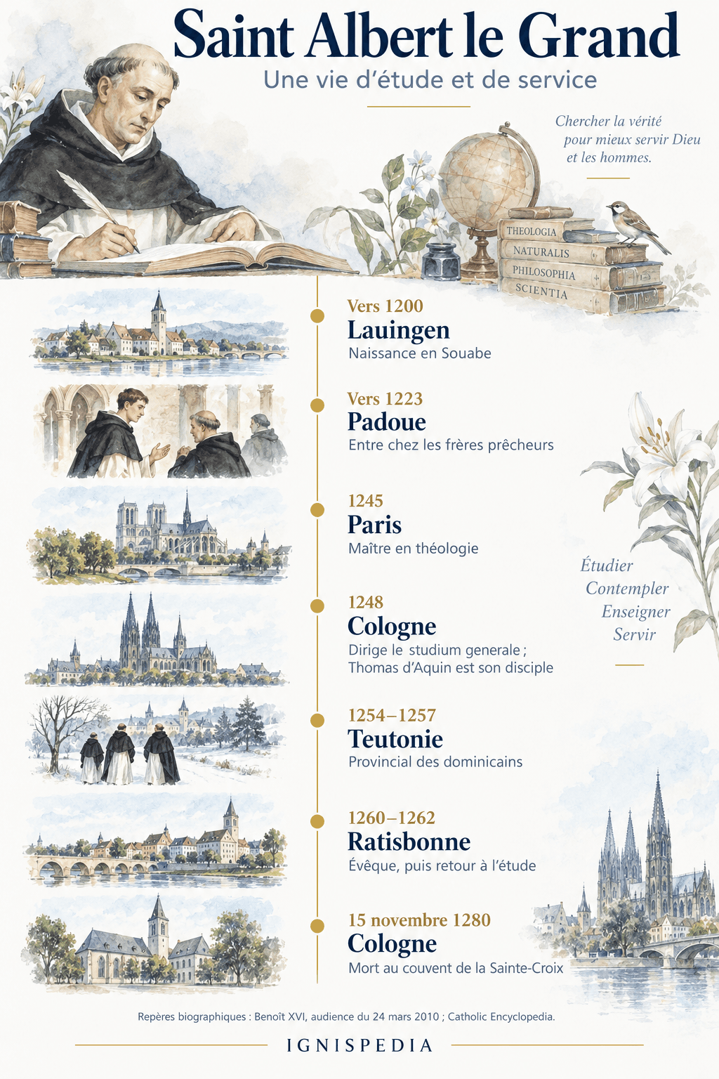 Les principales étapes de la vie de saint Albert le Grand, vers 1200 à 1280