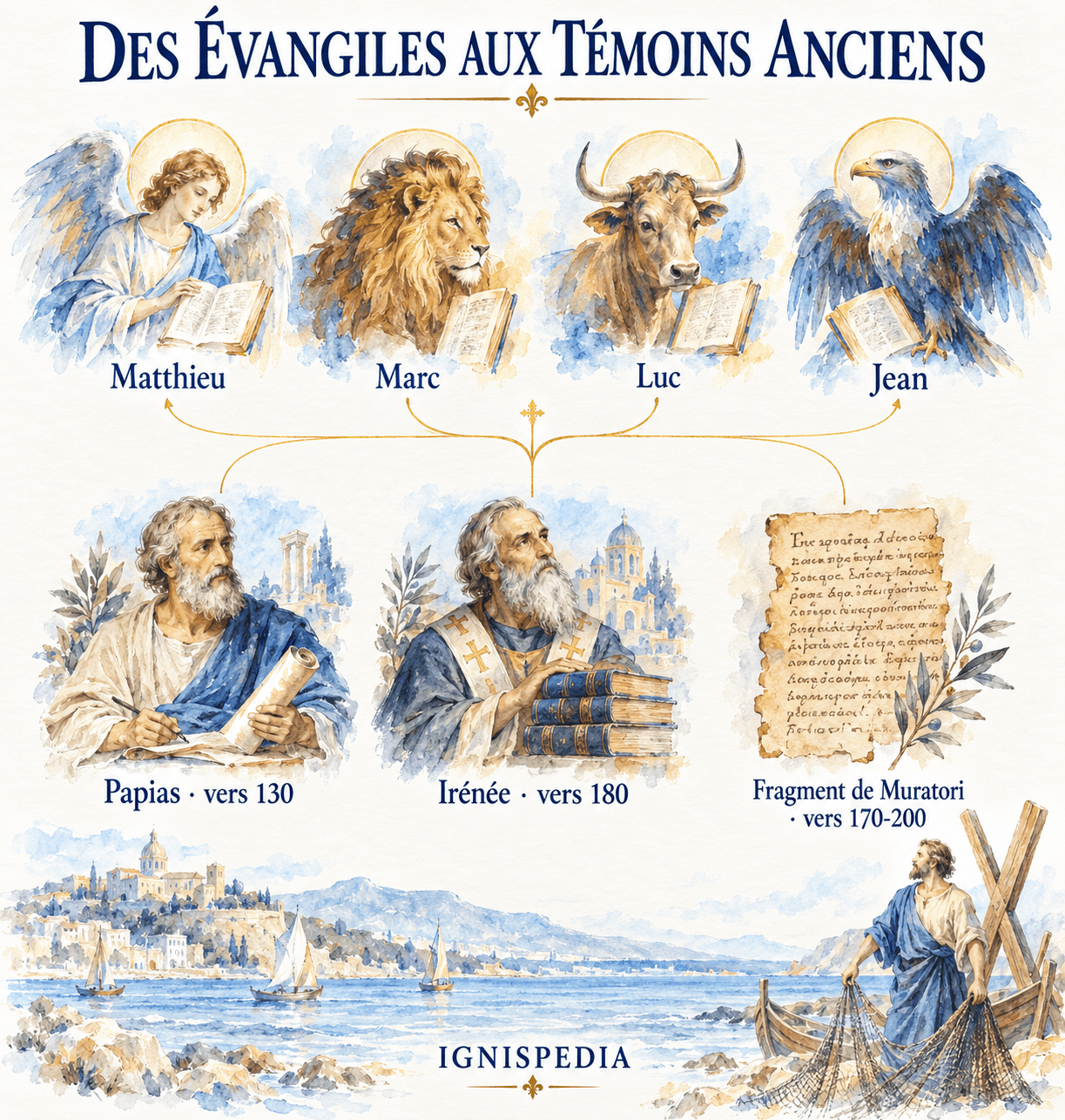 Les quatre Évangiles et trois témoins anciens de leur transmission : Papias, Irénée et le fragment de Muratori