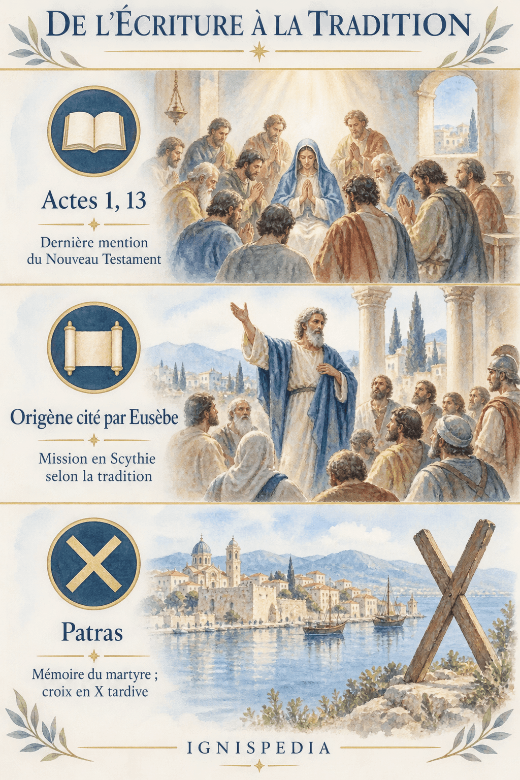 Trois niveaux de témoignage sur André : dernière mention dans les Actes, mission selon Origène et mémoire du martyre à Patras
