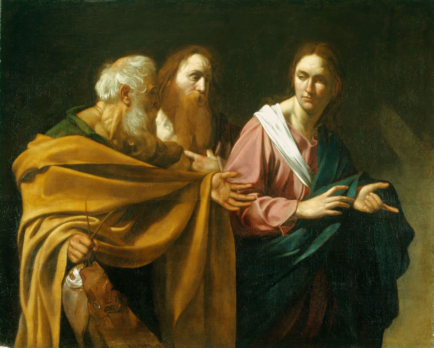 Die Berufung der heiligen Petrus und Andreas, Gemälde von Caravaggio: Christus ruft die beiden Fischerbrüder