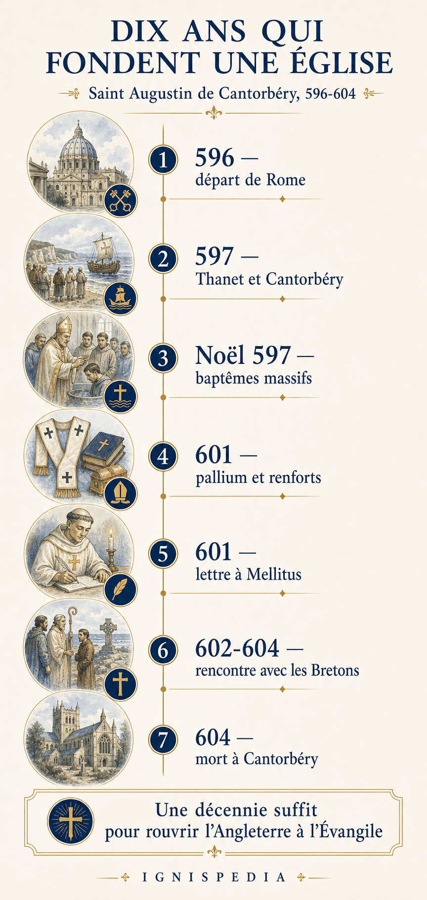 Infografik-Fries zu den entscheidenden Jahren der Mission des Augustinus von Canterbury