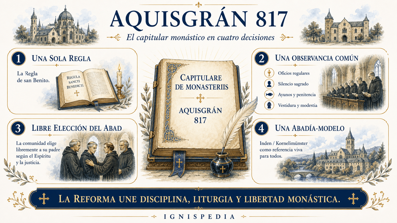 Infografía sobre el capitular monástico de Aquisgrán de 817