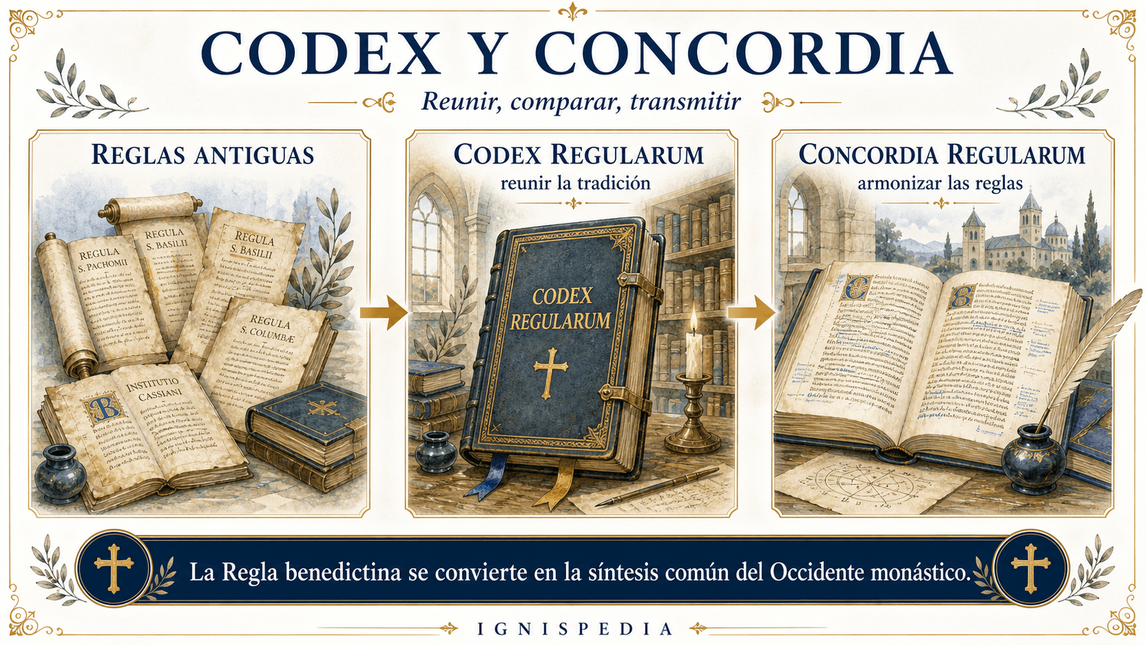 Infografía sobre el Codex regularum y la Concordia regularum de Benito de Aniane