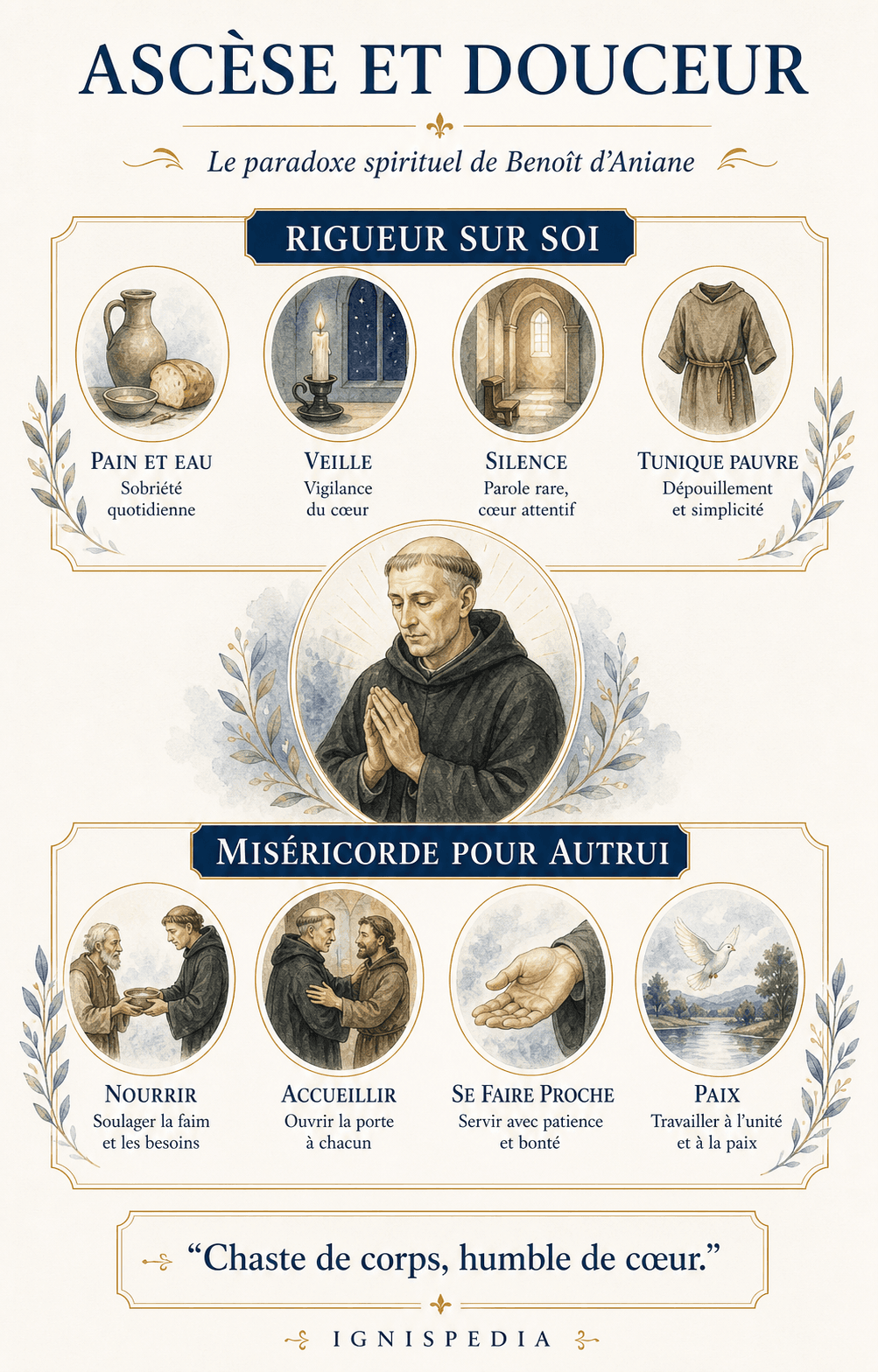 Infographie sur l'ascèse et la douceur de saint Benoît d'Aniane
