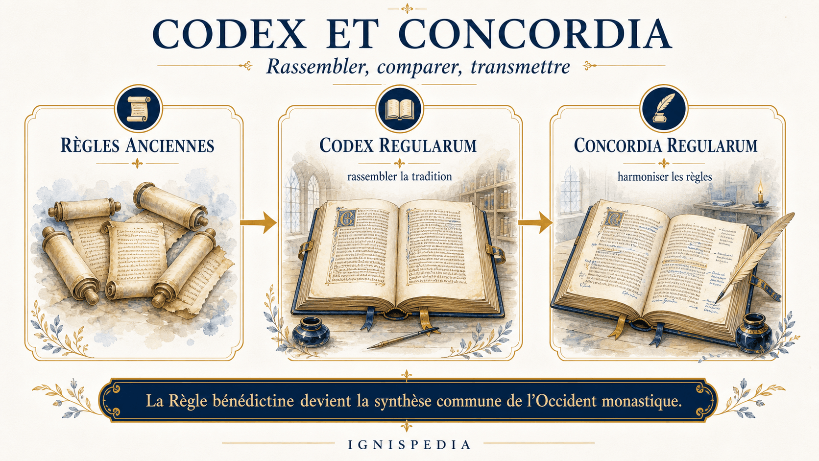 Infographie sur le Codex regularum et la Concordia regularum de Benoît d'Aniane