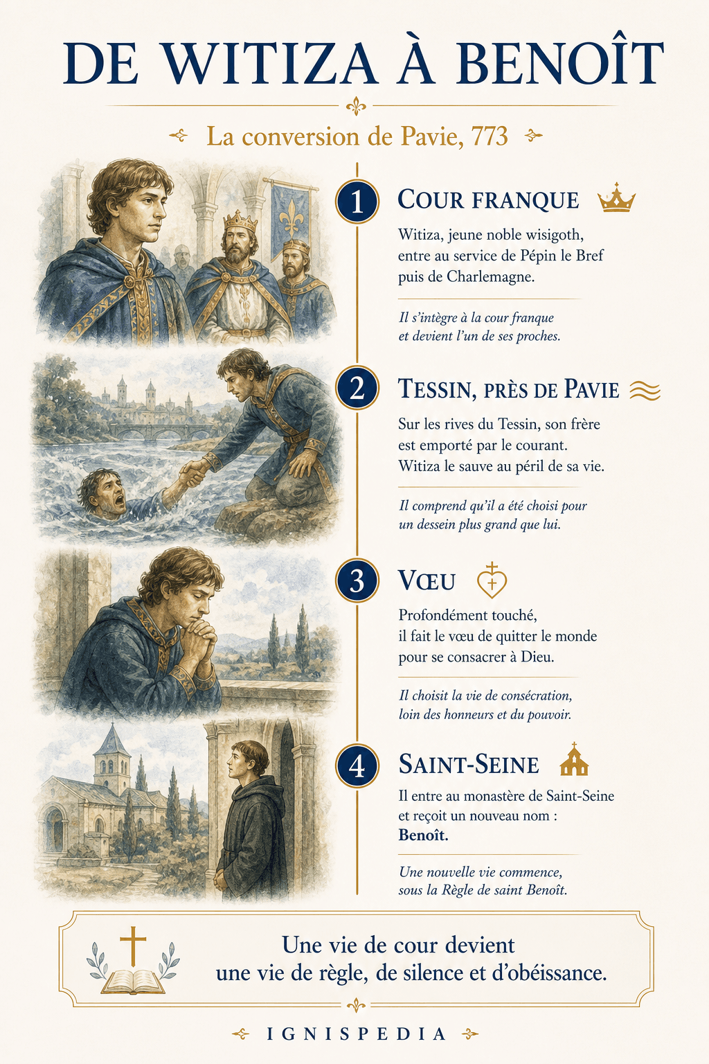 Infographie sur la conversion de Witiza après le drame de Pavie en 773