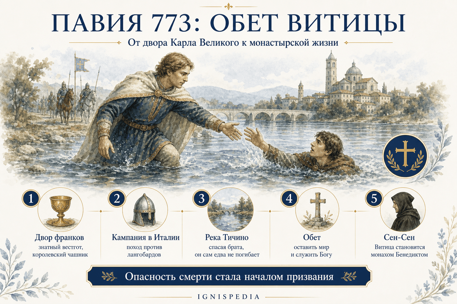 Инфографика об обращении Витицы после драмы в Павии в 773 году