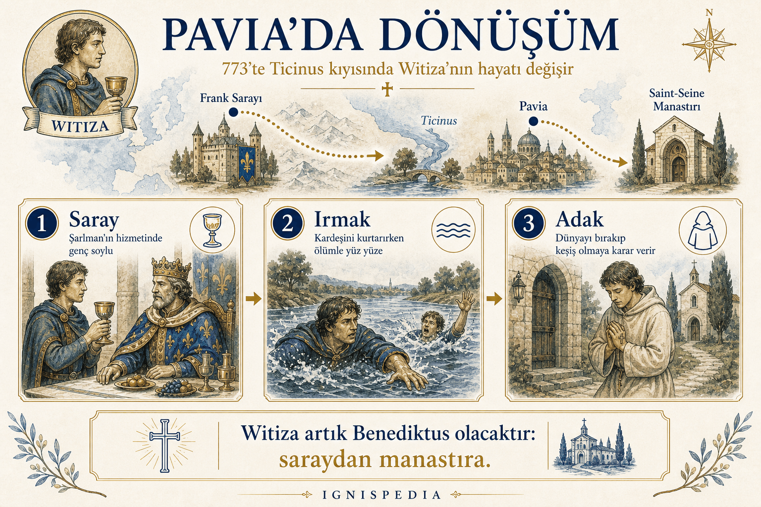 773 yılında Pavia dramından sonra Witiza'nın dönüşümünü anlatan Türkçe infografik
