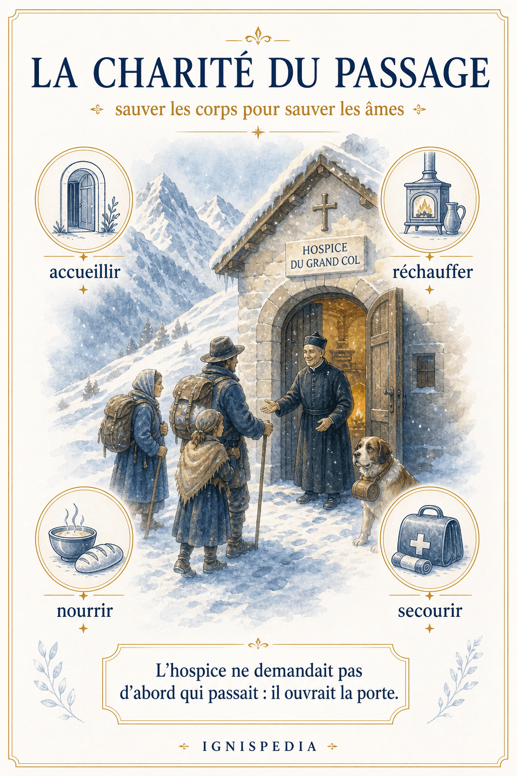 Infographie La charité du passage : accueillir, réchauffer, nourrir, secourir