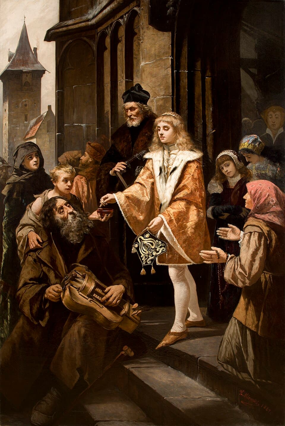 Saint Casimir distribuant l'aumône aux pauvres, peinture de Kazimierz Mirecki