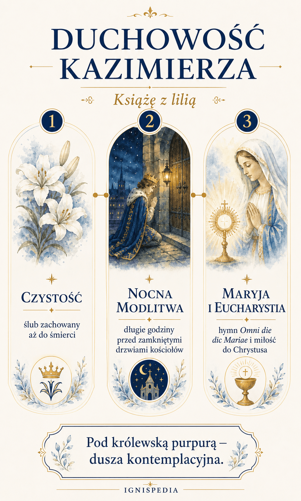 Infografika o czystości, nocnej modlitwie i maryjnej pobożności św. Kazimierza