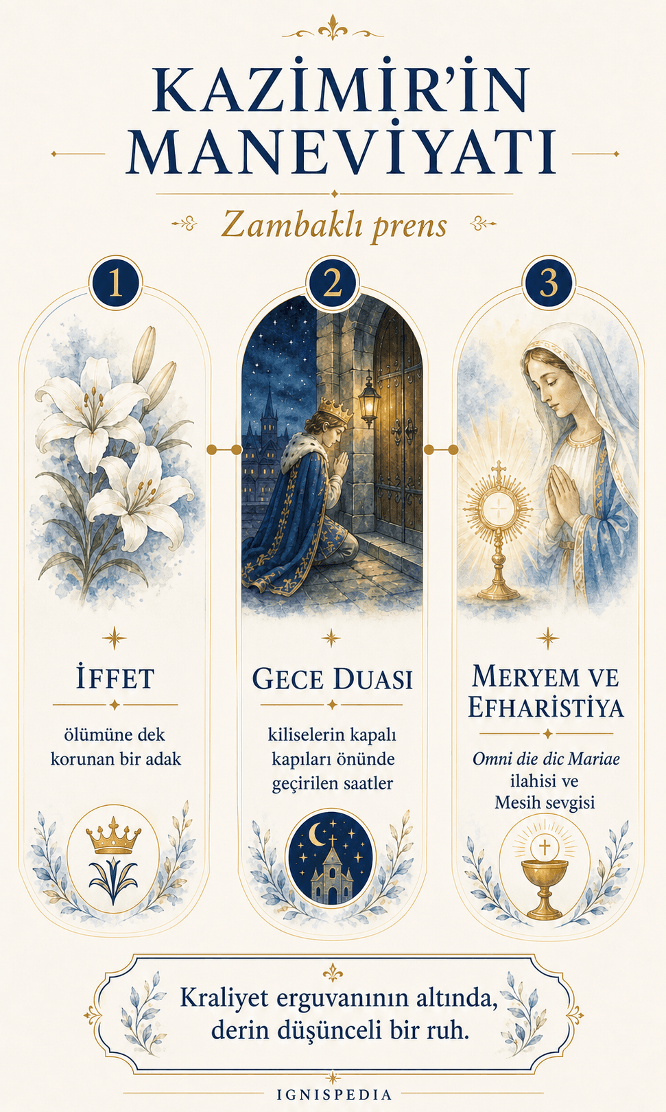 Aziz Kazimir’in iffet, gece duası ve Meryem’e bağlılığı infografiği