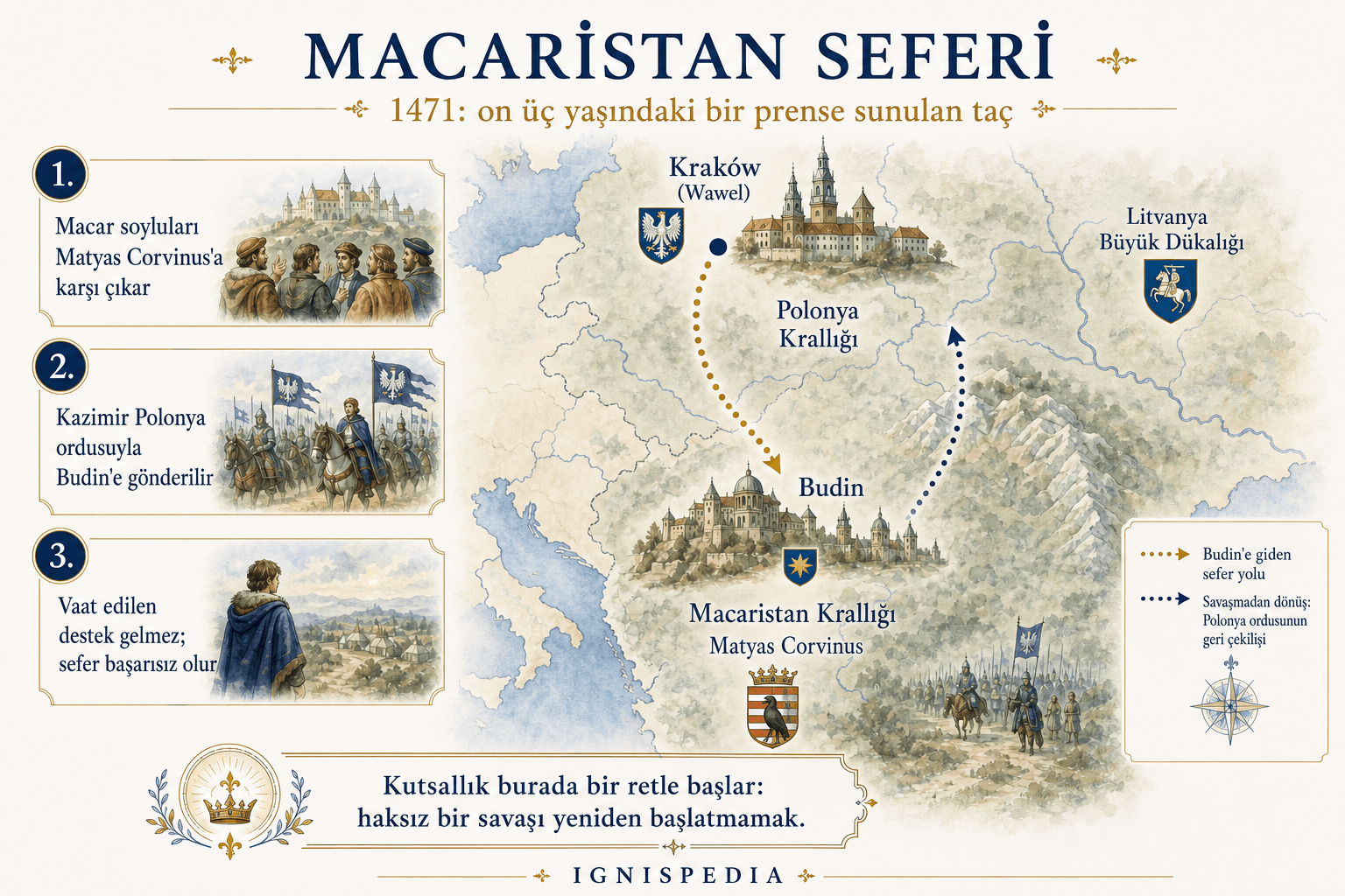 Aziz Kazimir'in yönettiği 1471 Macaristan Seferi'nin infografik haritası