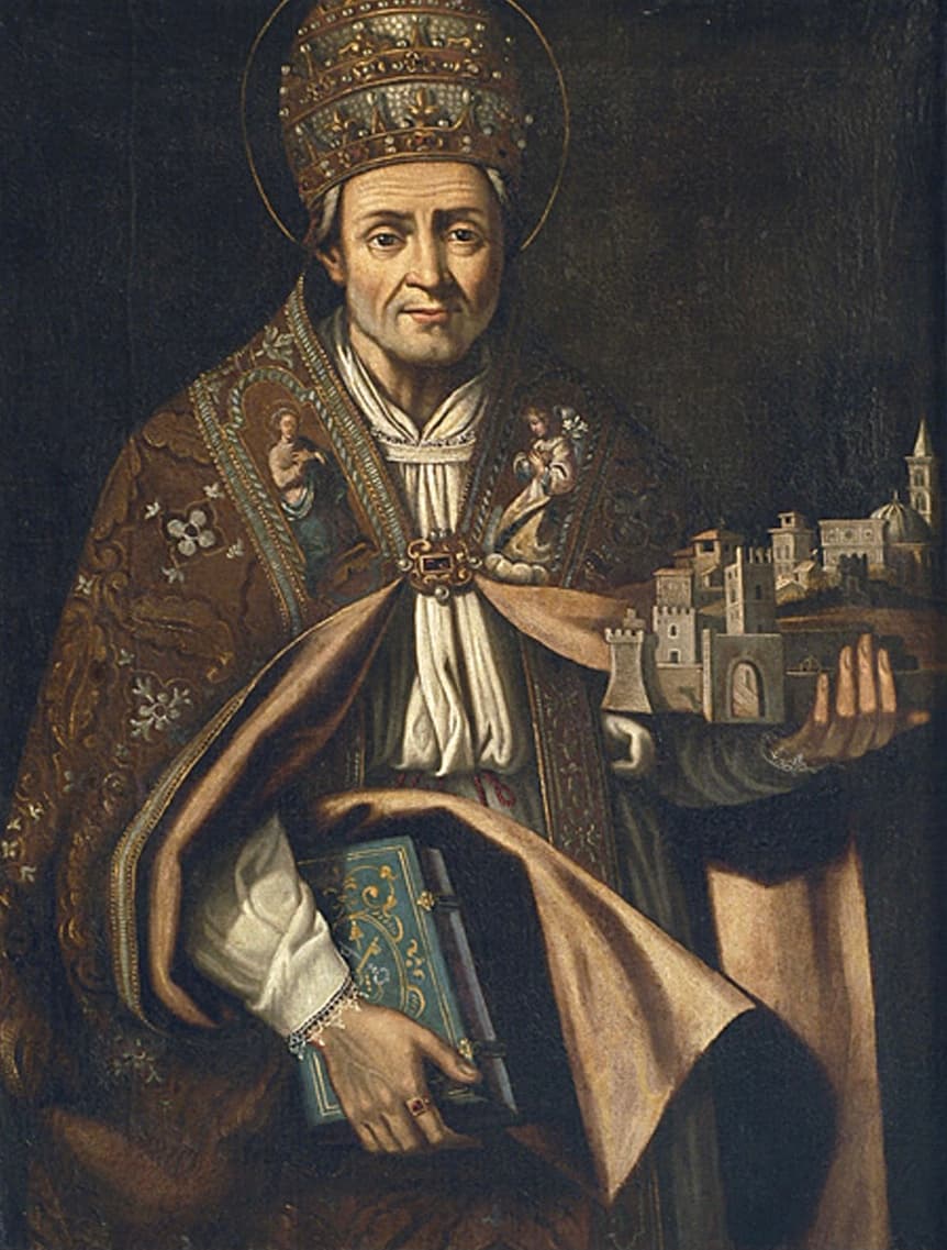 Porträt des heiligen Peter Coelestin in päpstlichen Gewändern, altes Gemälde, Giulio Cesare Bedeschini zugeschrieben.