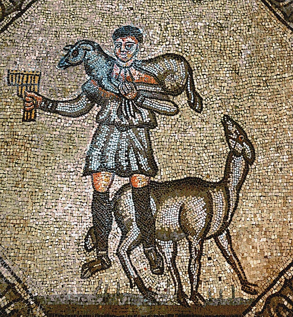 Mosaico paleocristiano del Buen Pastor en la basílica de Aquileia