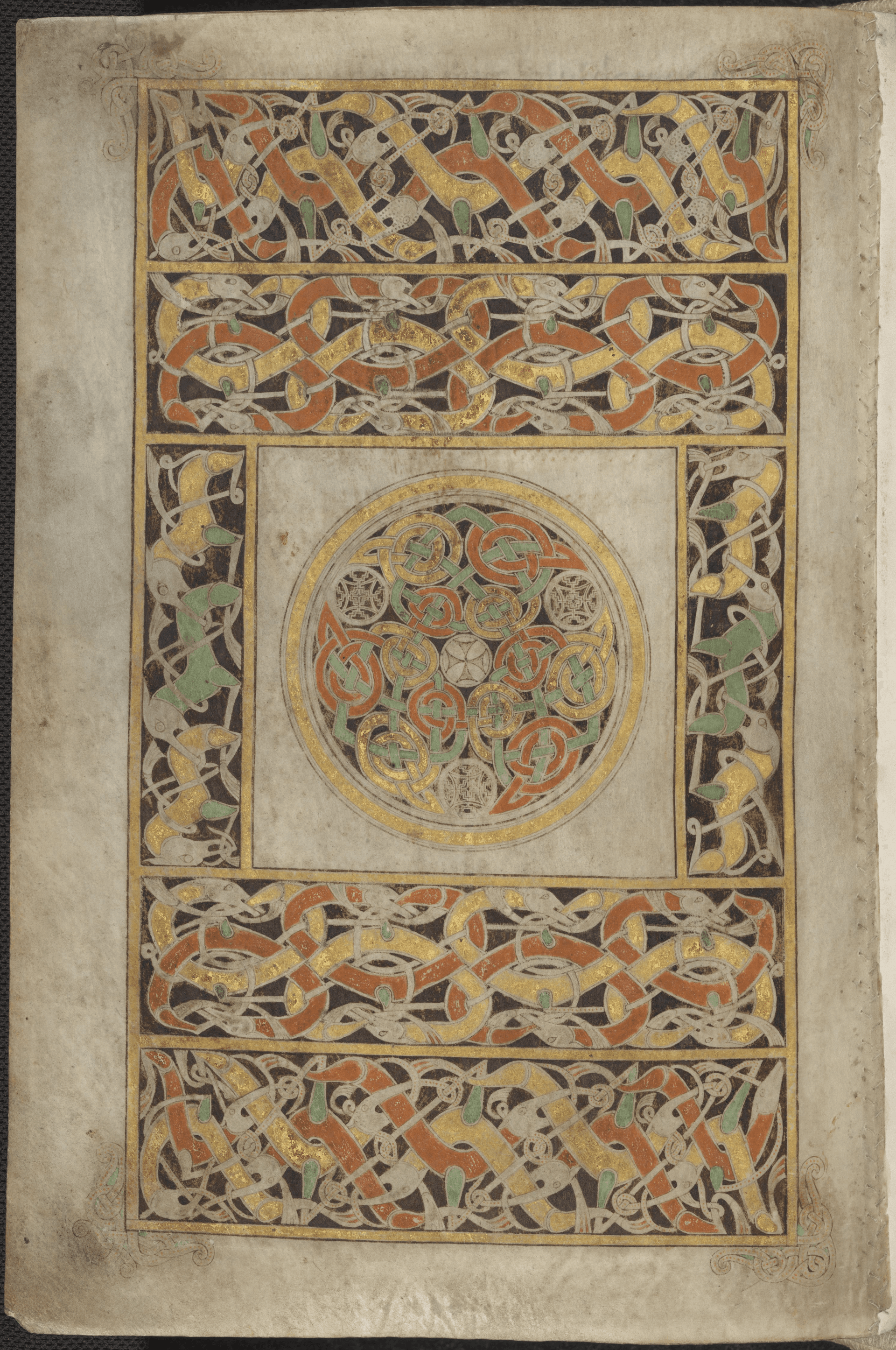 Fólio do Livro de Durrow, manuscrito insular do século VII do mundo dos mosteiros de Columba