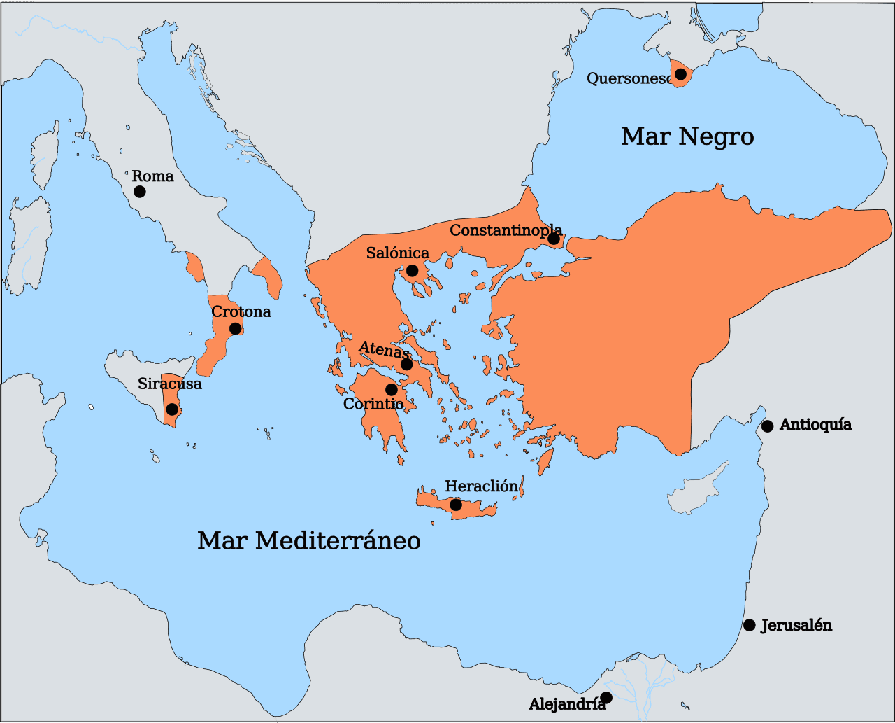 Mapa del Imperio bizantino en 867