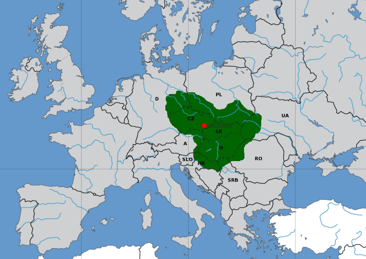 Mapa de la Gran Moravia en tiempos de Svatopluk