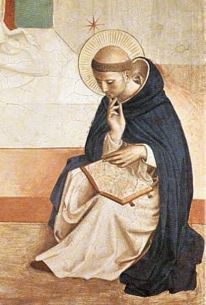 Santo Domingo meditando un libro, detalle de un fresco de Fra Angelico