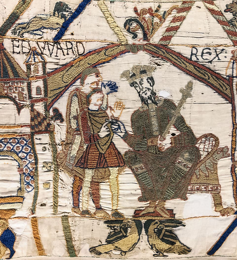 Édouard le Confesseur trônant dans la scène d'ouverture de la Tapisserie de Bayeux