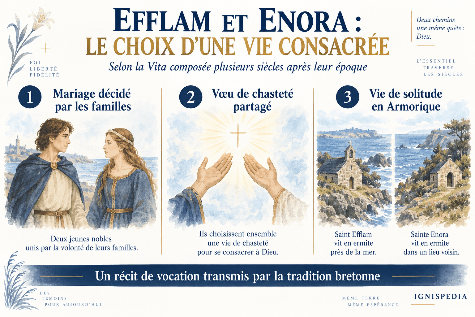 Les trois étapes du récit traditionnel sur saint Efflam et sainte Enora