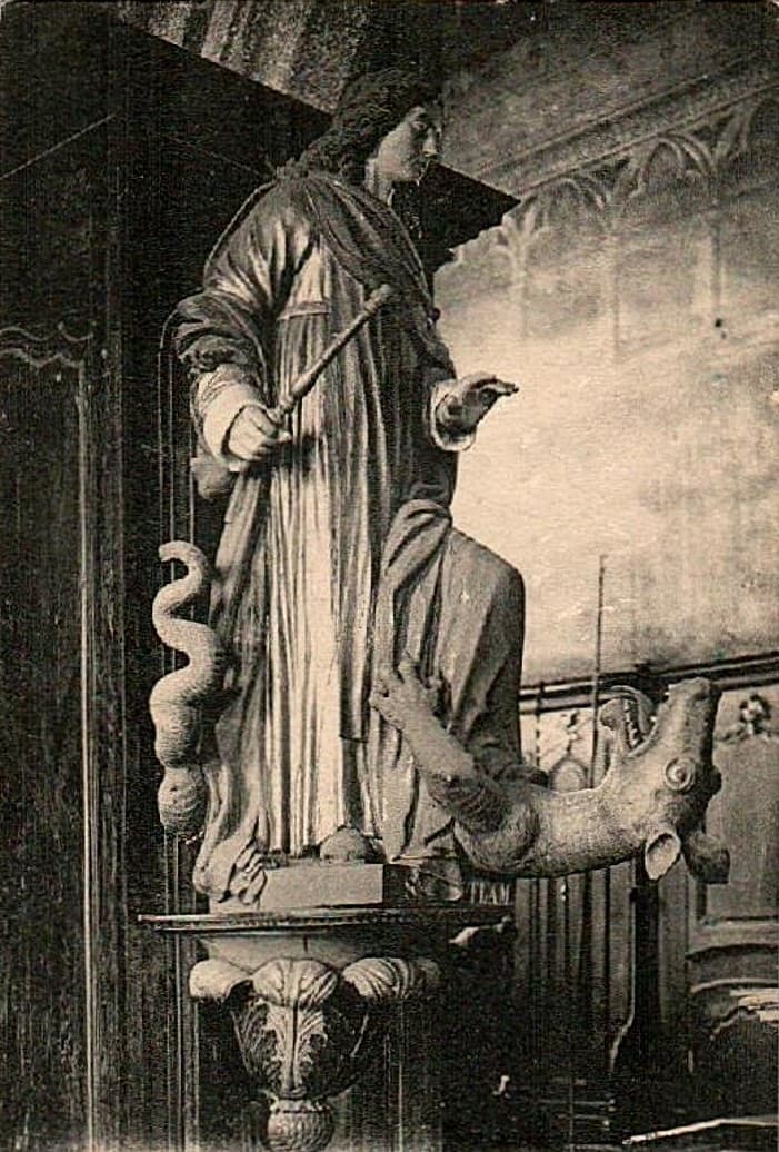 Statue de saint Efflam à Plestin-les-Grèves, sur une carte postale ancienne