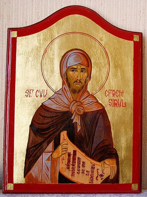 Icona romena di sant'Efrem con un rotolo in mano