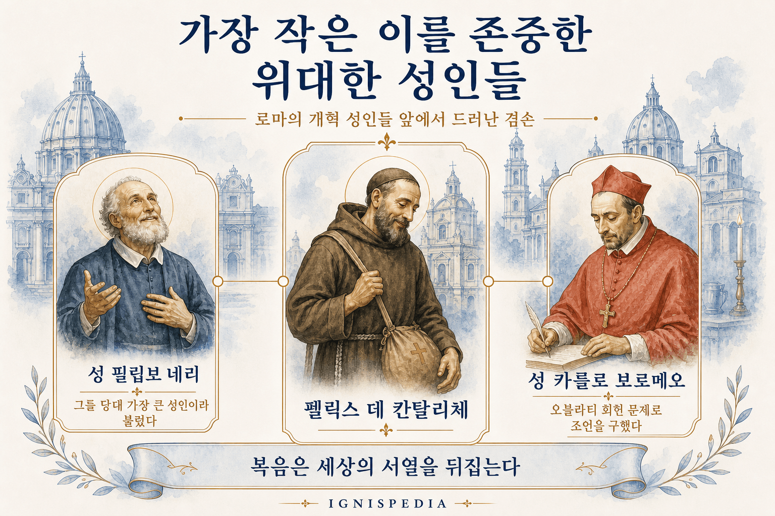 성 펠릭스 데 칸탈리체에 대한 필립보 네리와 카를로 보로메오의 존경을 보여주는 인포그래픽