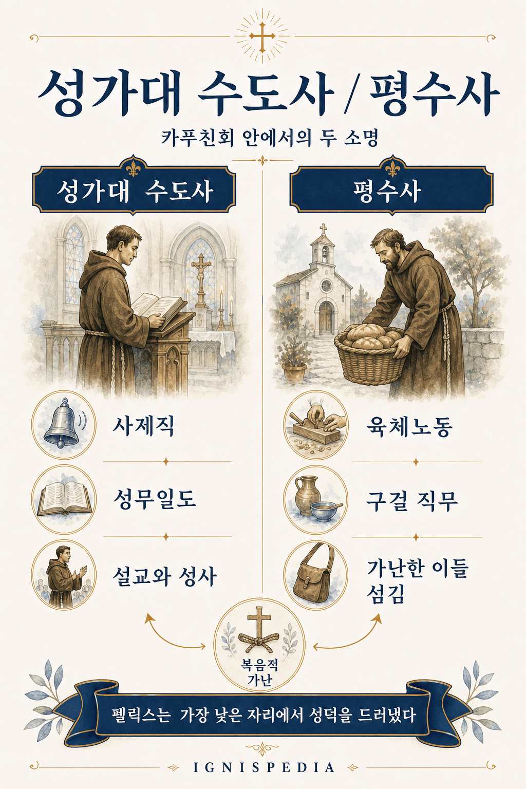 구걸 수도회 내 성가대 형제와 평수사 형제 비교 인포그래픽