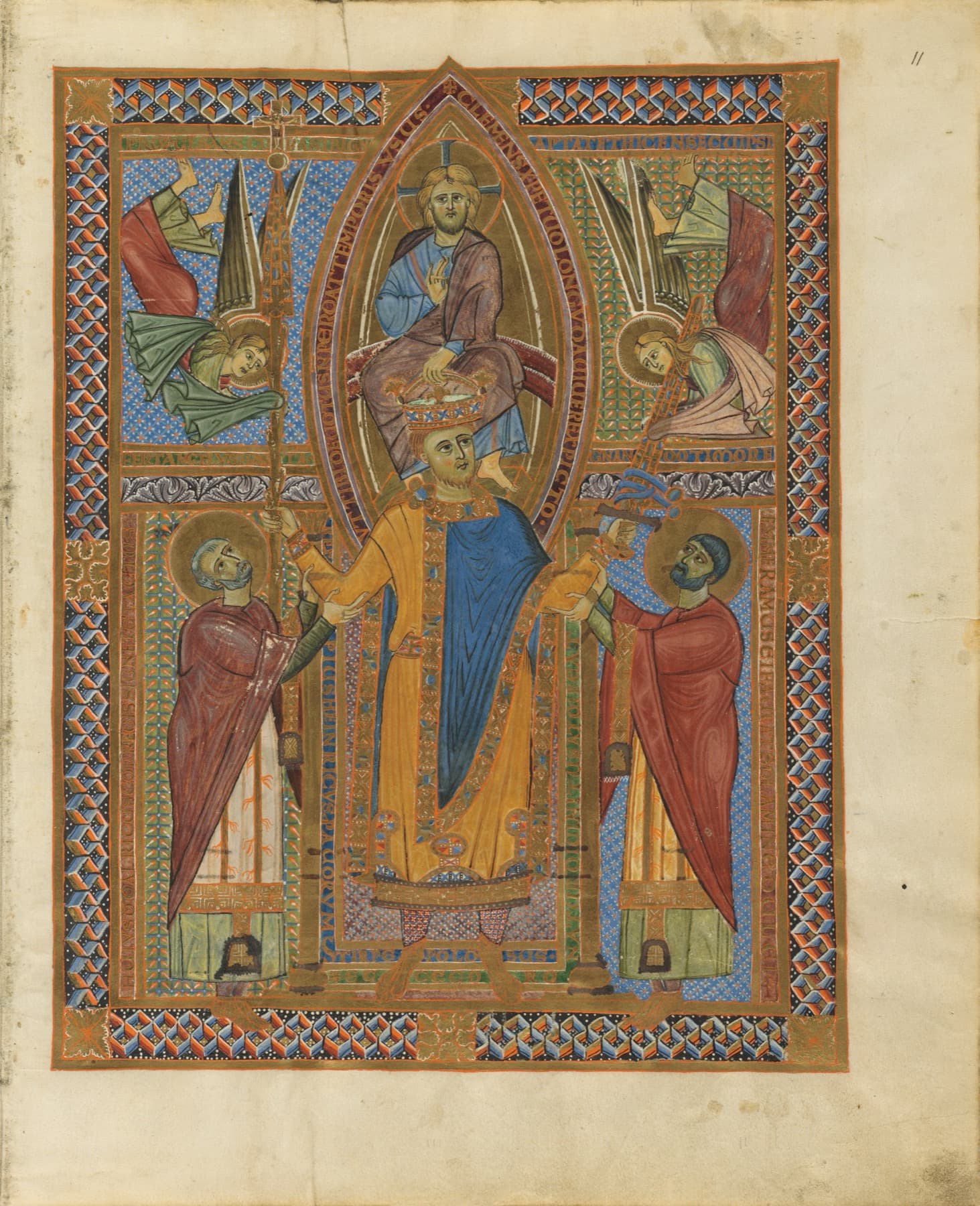 Ottonian miniature showing Christ crowning Emperor Henry II
