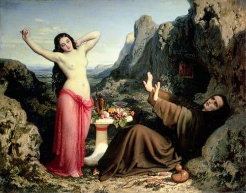 La Tentation de saint Hilarion, peinture de Dominique Papety vers 1843, montrant l'ermite assailli par des visions.