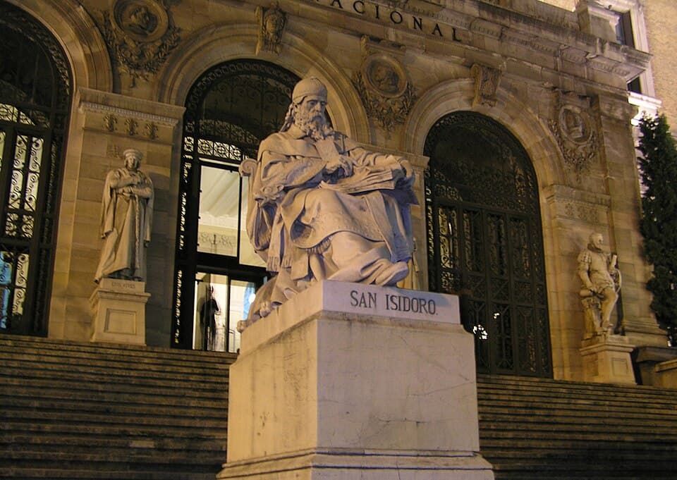 Statue of Saint Isidore in front of the National Library of Spain