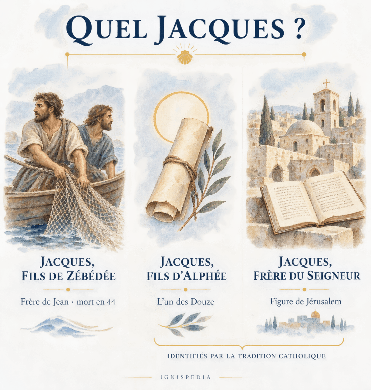 Jacques fils de Zébédée, Jacques fils d’Alphée et Jacques frère du Seigneur dans la tradition catholique