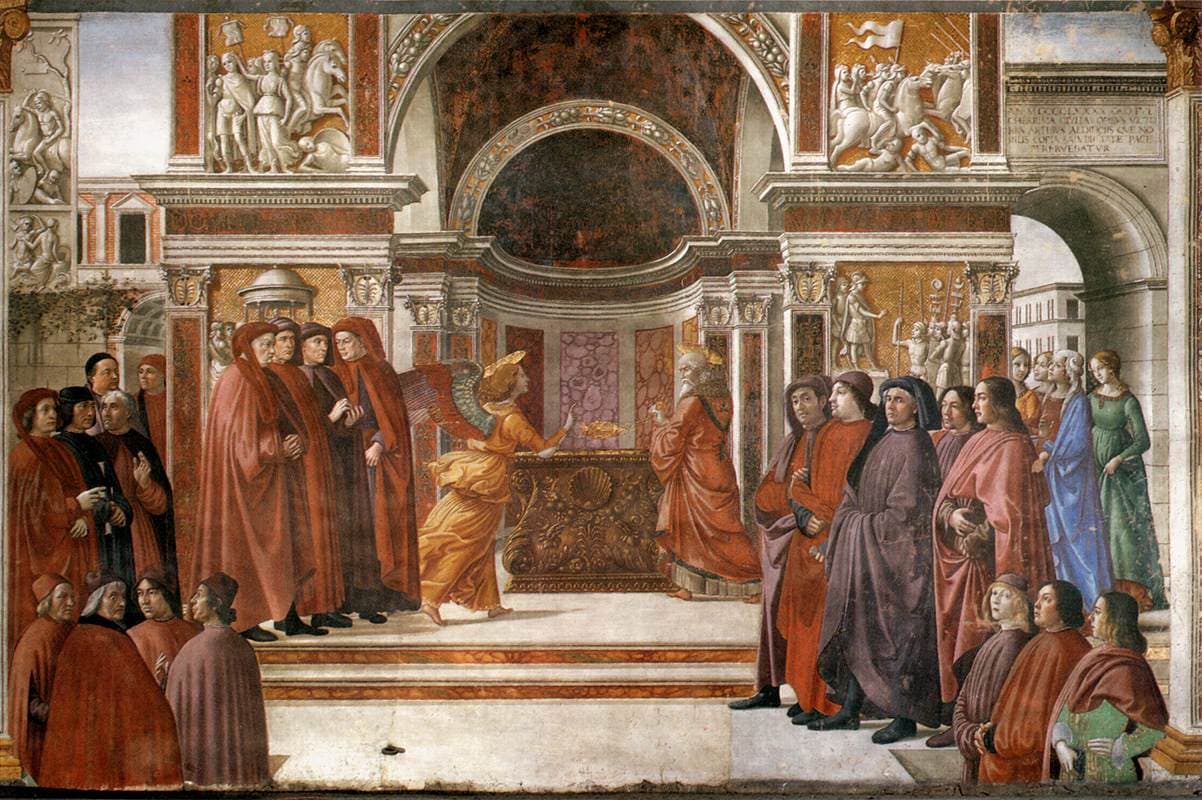 L'angelo appare a Zaccaria nell'affresco del Ghirlandaio