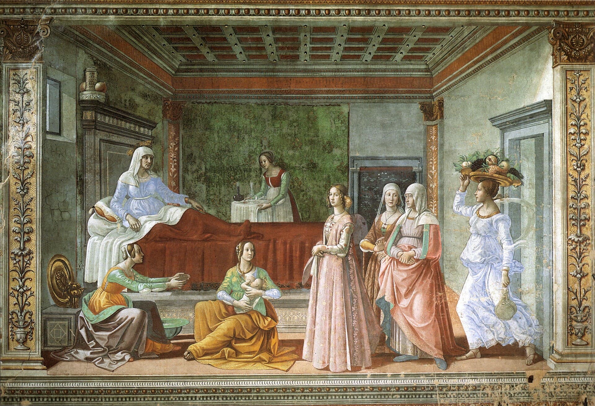 La nascita di San Giovanni Battista, affresco del Ghirlandaio a Firenze