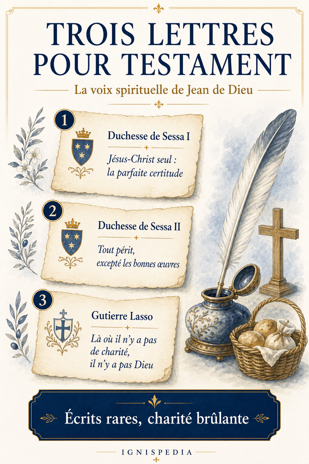 Infographie sur les six lettres conservées de saint Jean de Dieu