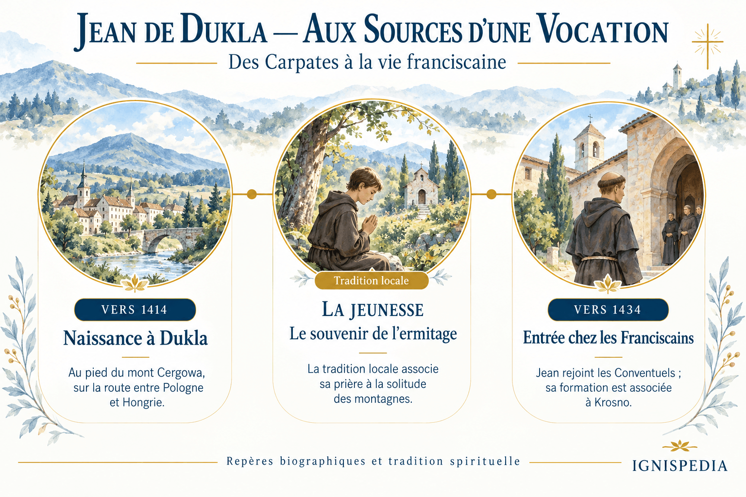Drei Etappen der Jugend Johannes' von Dukla, von seiner Geburt um 1414 bis zu seinem Eintritt bei den Konventualen um 1434