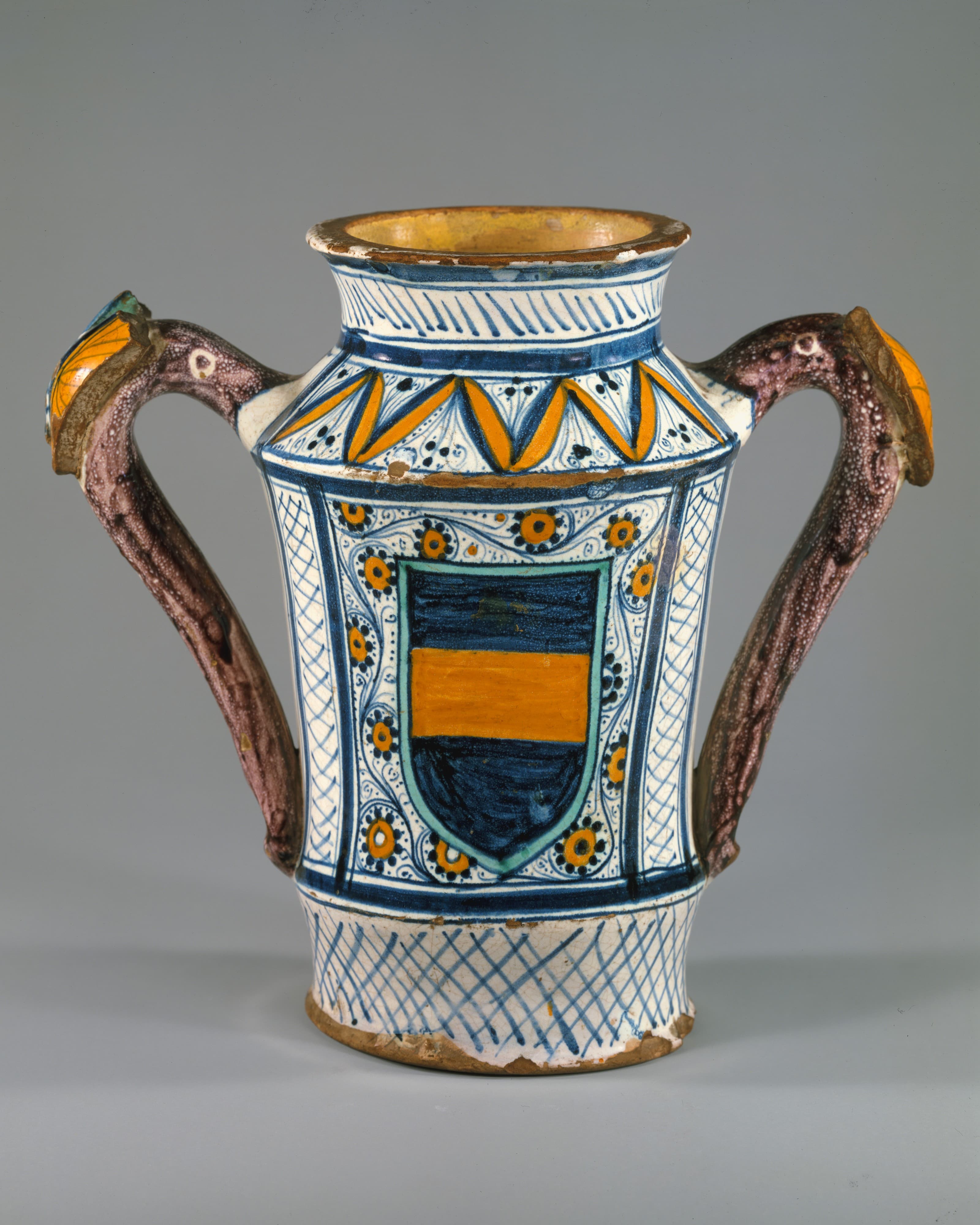 Italian maiolica pharmacy jar (albarello) from Faenza, late 15th century