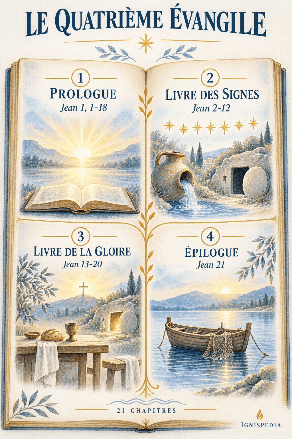 Les quatre parties de l'Évangile selon saint Jean, du Prologue à l'épilogue
