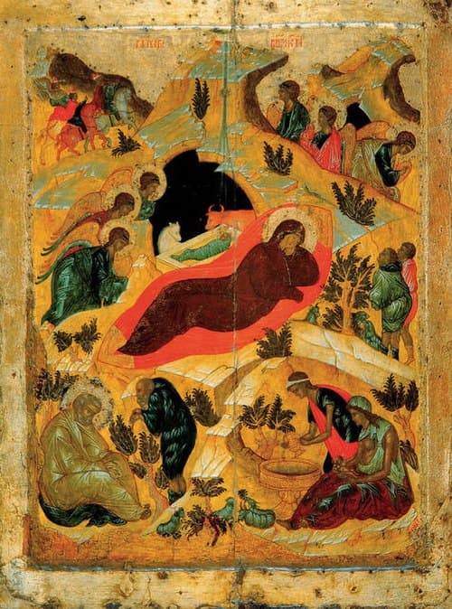Рождество Христово, русская икона XV века, Третьяковская галерея