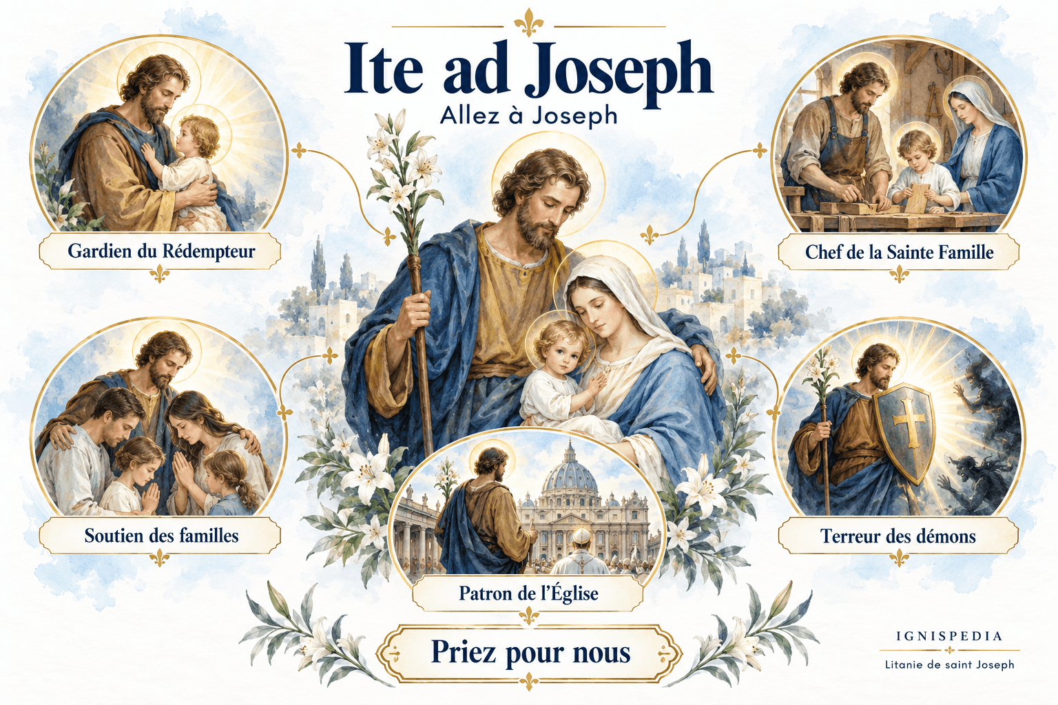 Cinq titres de la litanie de saint Joseph