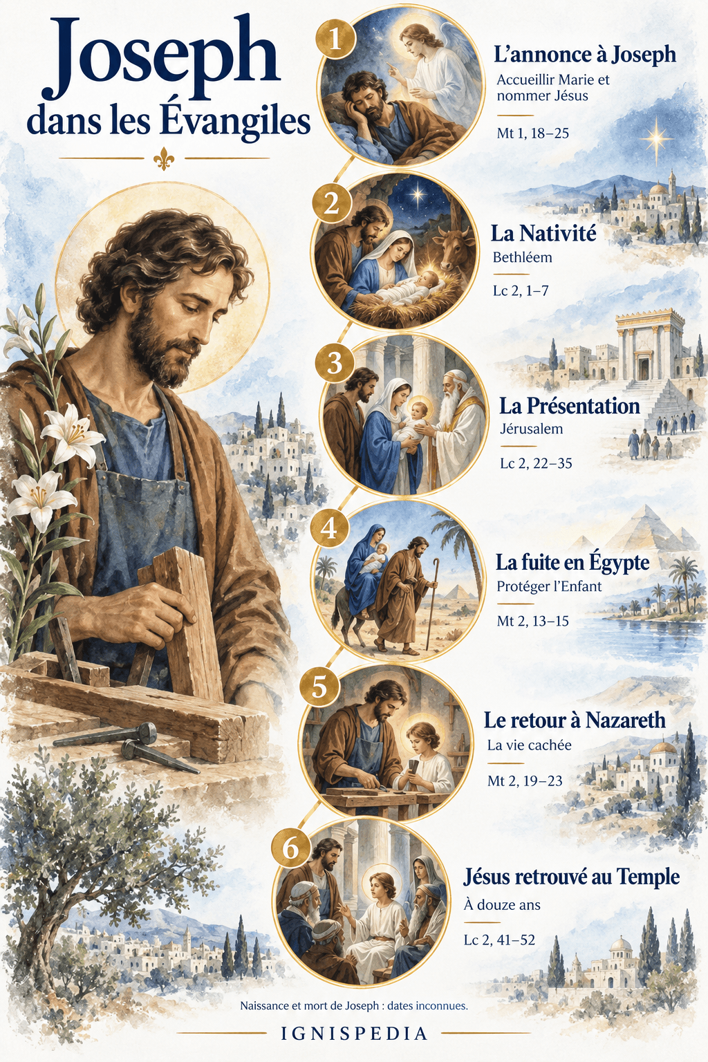 Les six principales scènes évangéliques de la vie de Joseph